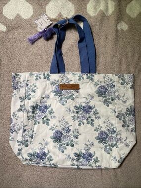 Laura Ashley Blue and cream floral canvas tote bag